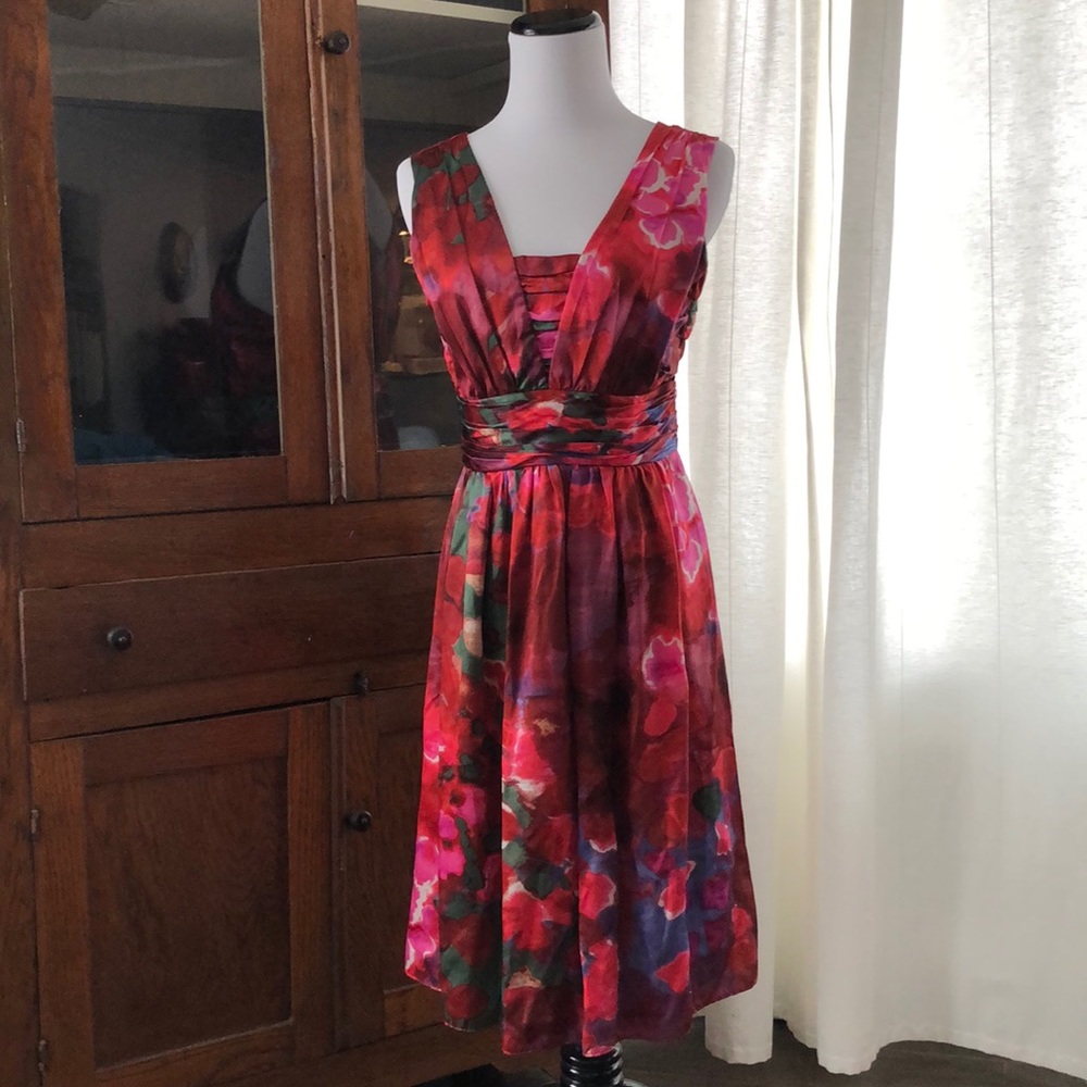 Banana Republic Red Print Silk Dress, Size 4
